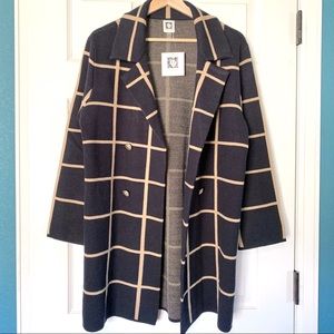 Anne Klein Checkered Black & Tan Sweater Coat M